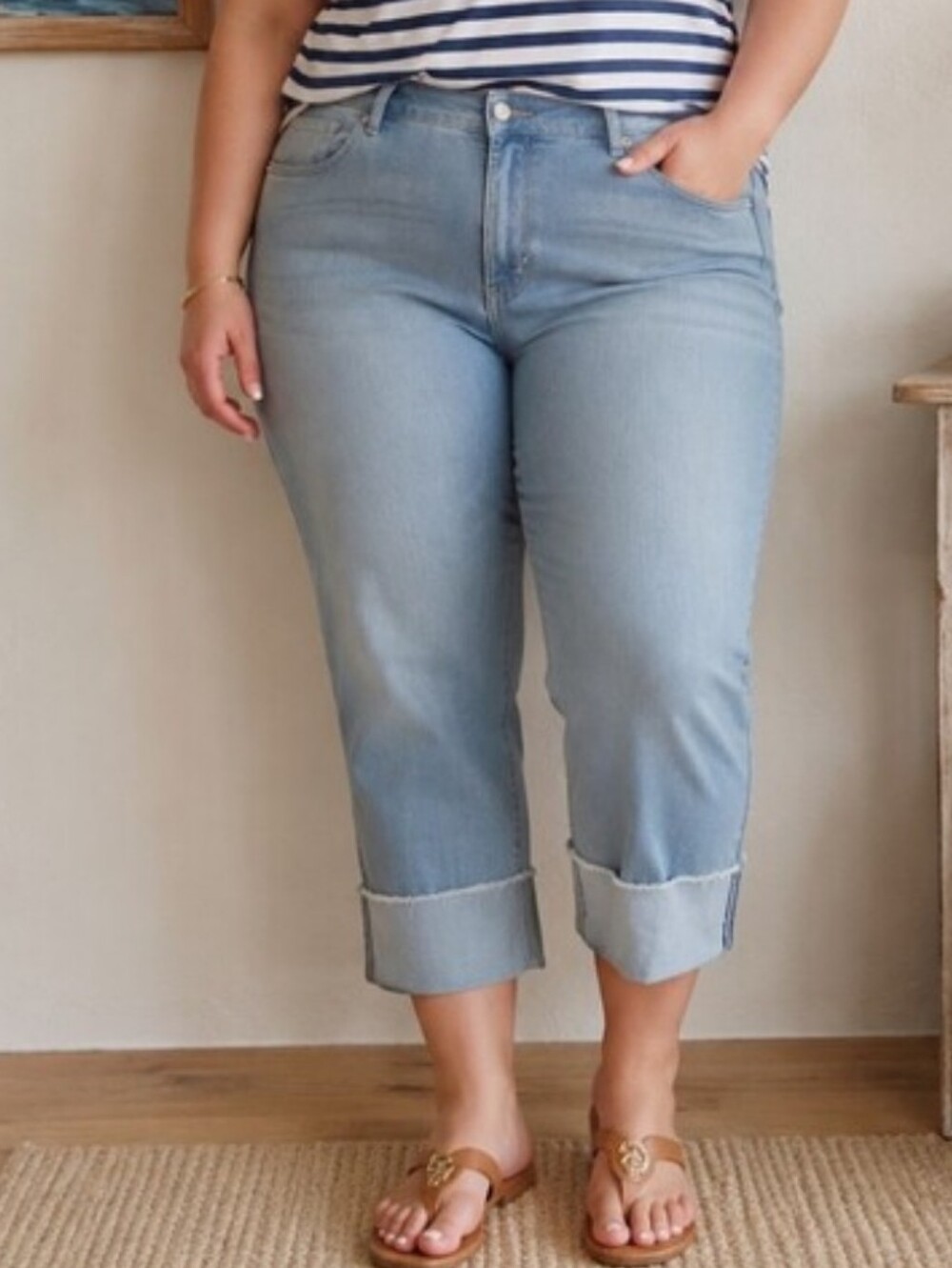 J Jill Blue Denim Cropped Cuffed Capris Stretch High-rise Zip Fly Cuffed Size 12 - Picture 16 of 16